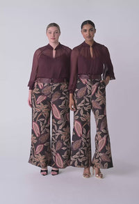 Simona Sheer Gold Detail Blouse Bordeaux