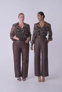 Joan Leather Elasticated Waist Straight Leg Pant Oxblood