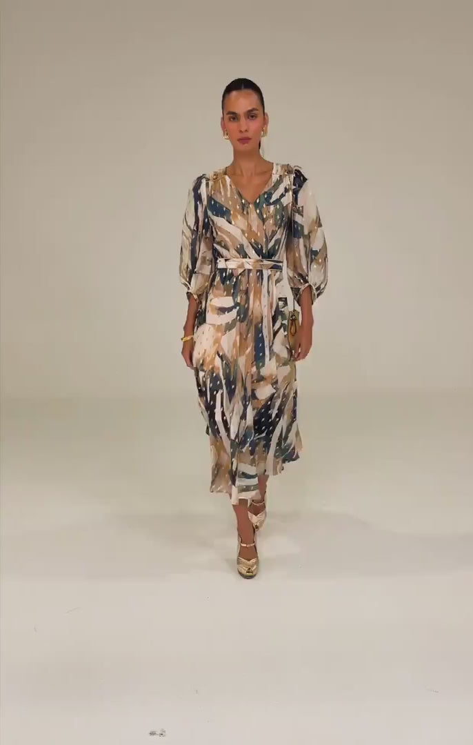 La Mer Midi Dress - Navy Sand Gold