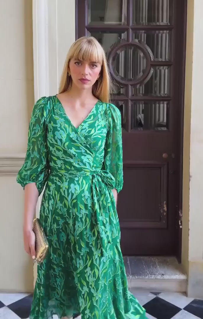 Orchid Wrap Midi Dress - Green Botanical
