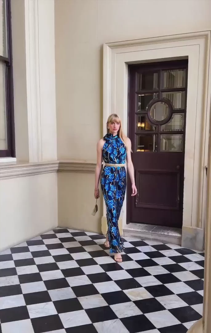 Elea Halter Bias Maxi Dress - Blue Iris