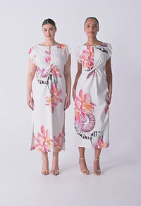 Geneva Twist Midi Dress Nautilus Bloom