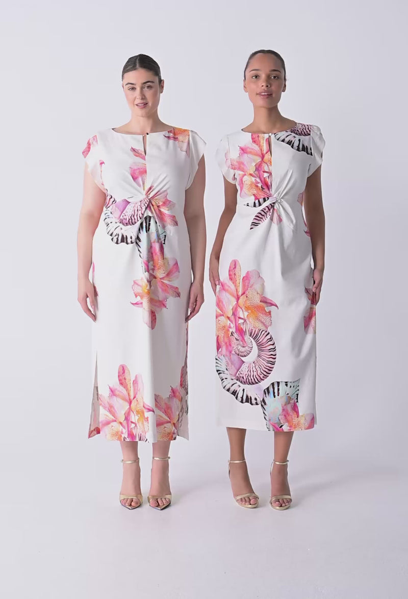 Geneva Twist Midi Dress Nautilus Bloom