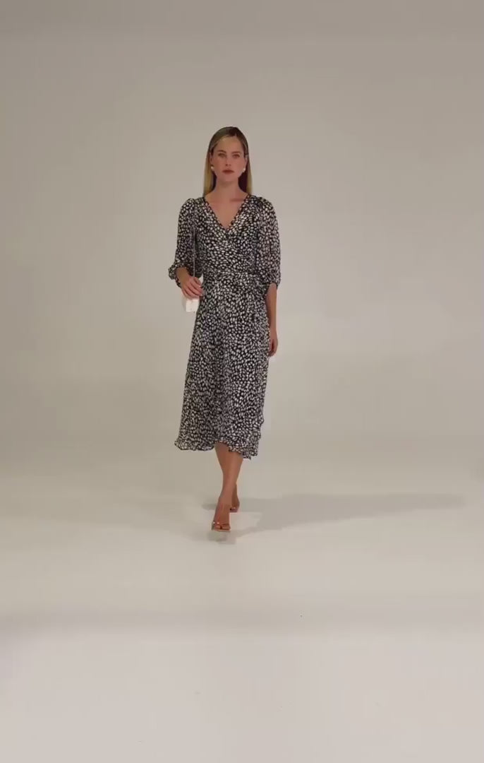 Cloudland Wrap Dress - Navy White Spot