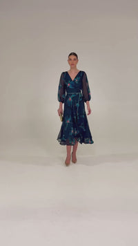 Pendulum Wrap Dress Teal Coral Flower