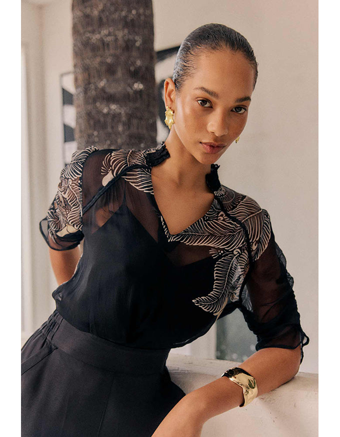 Samira Placement Print Blouse Onyx Casablanca