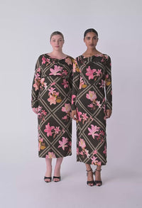 Jayden Cupro Stretch Draped Neck Dress - Obsidian Bloom
