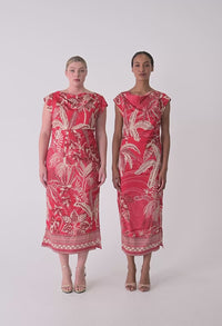 Monique Draped Neck Column Dress Crimson Palms