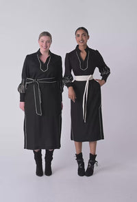 Edith Linen Embroidered Midi Dress - Black