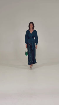 Sequin Palazzo Pant - Peacock