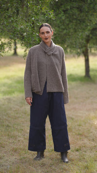Shetland knit jacket in bark with soft textured finish and wrap collar detail