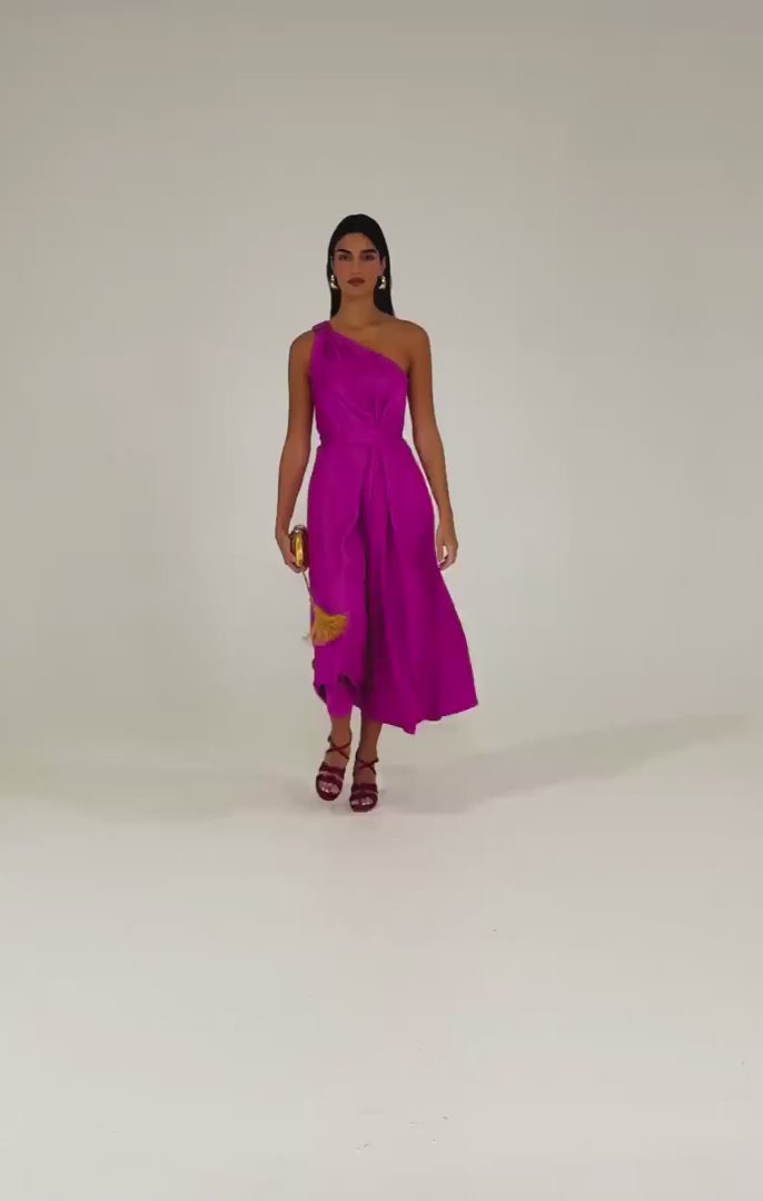 Orleans One Shoulder Midi Dress Magenta