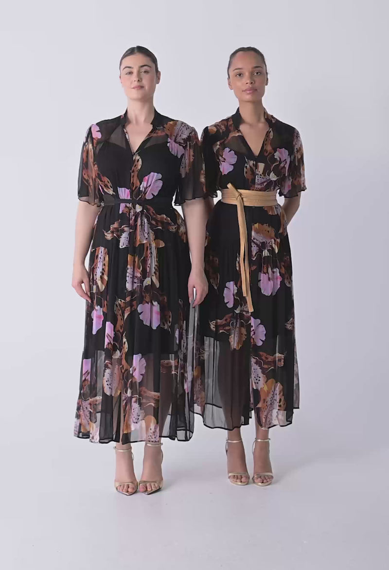 Ceres Sheer Chiffon Dress - Sunset Orchid
