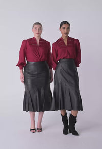 Gillian Cotton Silk Smocked Shirt Ruby