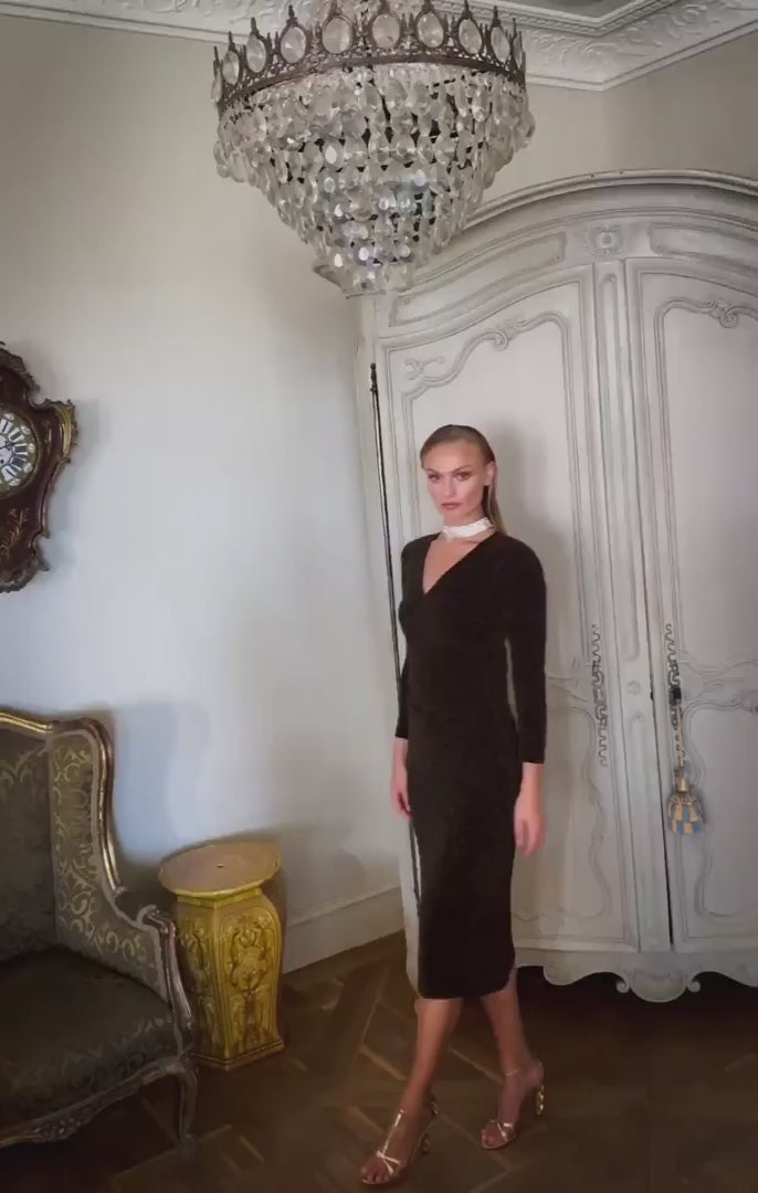 Lenora Midi Dress Black Gold Lurex