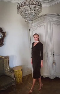 Lenora Midi Dress Black Gold Lurex