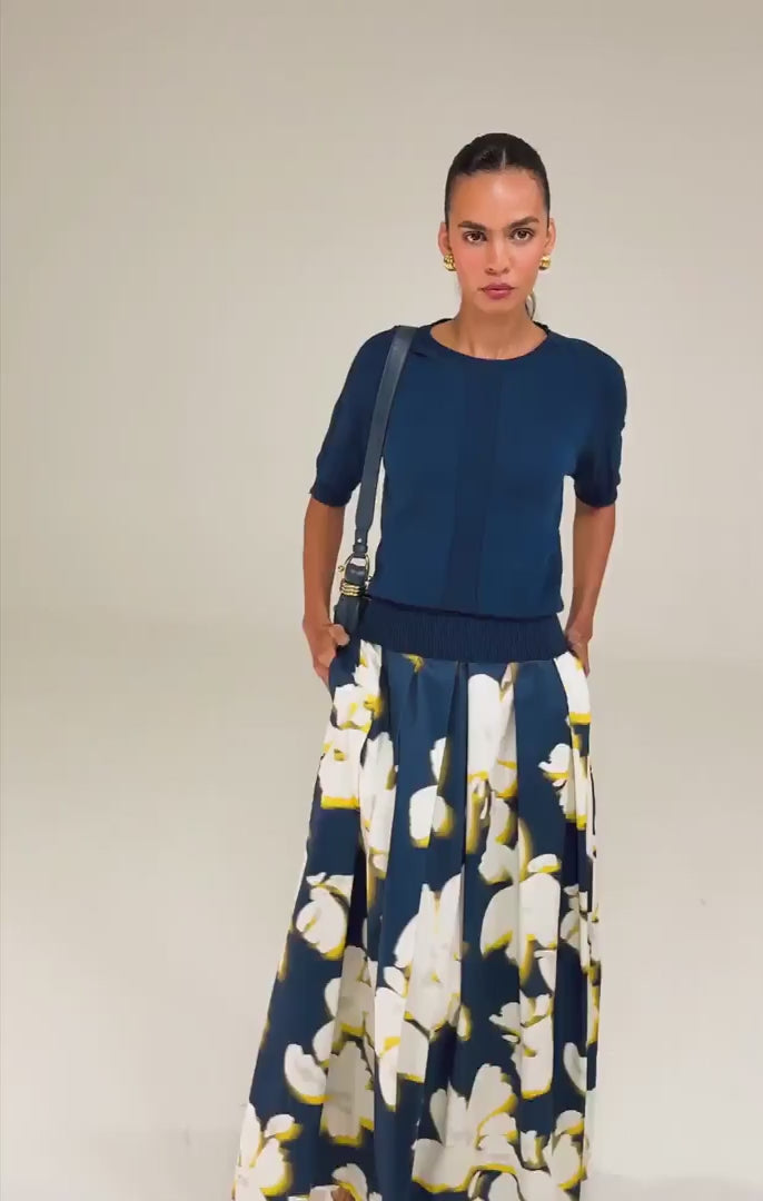 Short Sleeve Raglan Knit Top Steele Blue