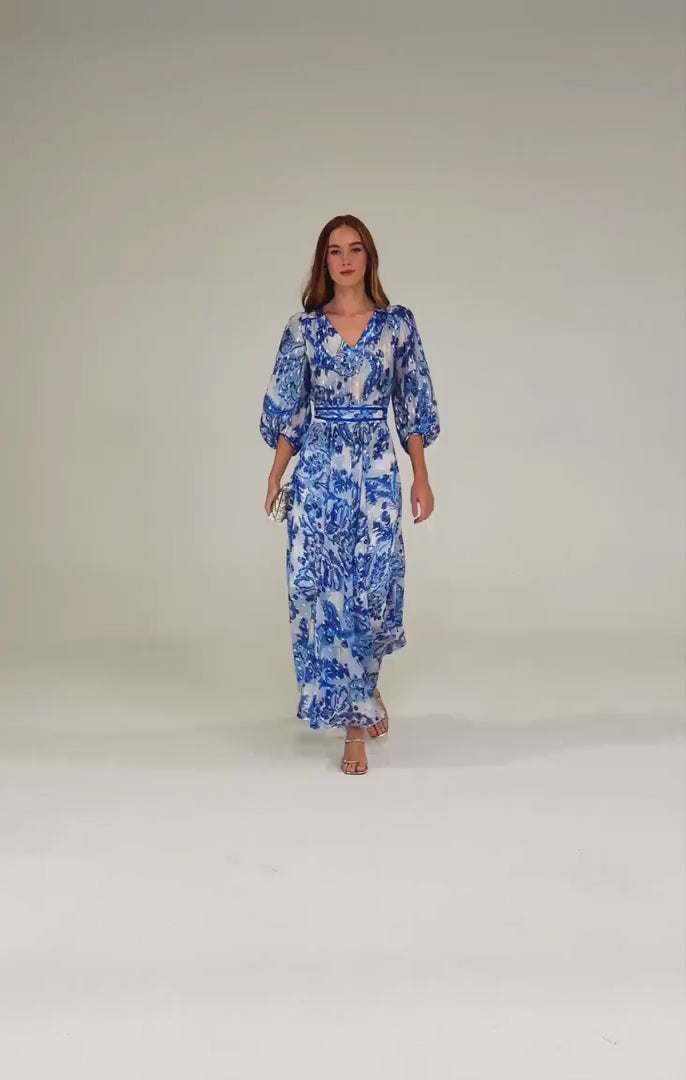 Mykonos Maxi Dress Blue Silver Batique