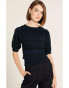 Chevron Short Slv Knit Top Black Ocean