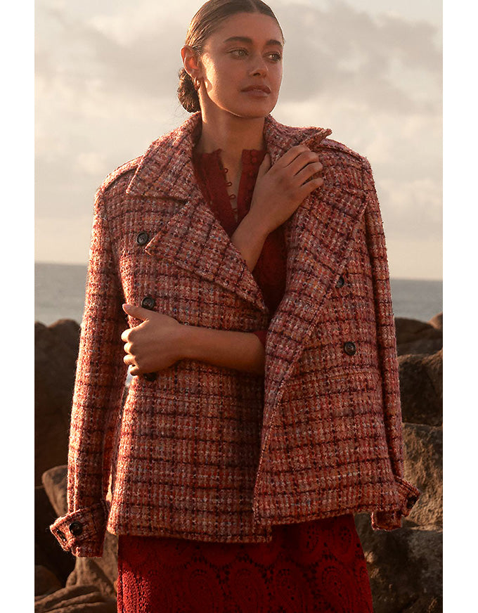 Revel Coat Berry Check Boucle