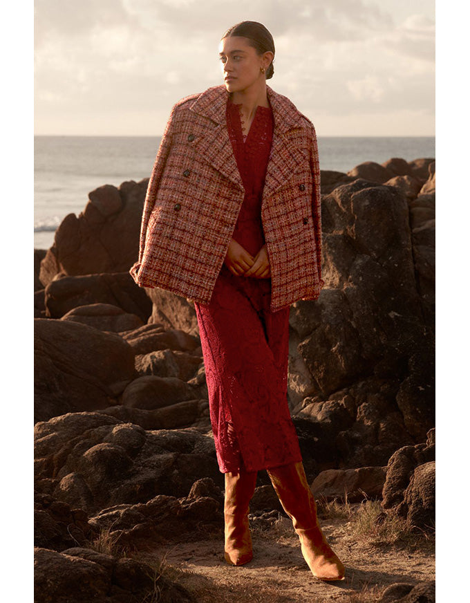Revel Coat Berry Check Boucle
