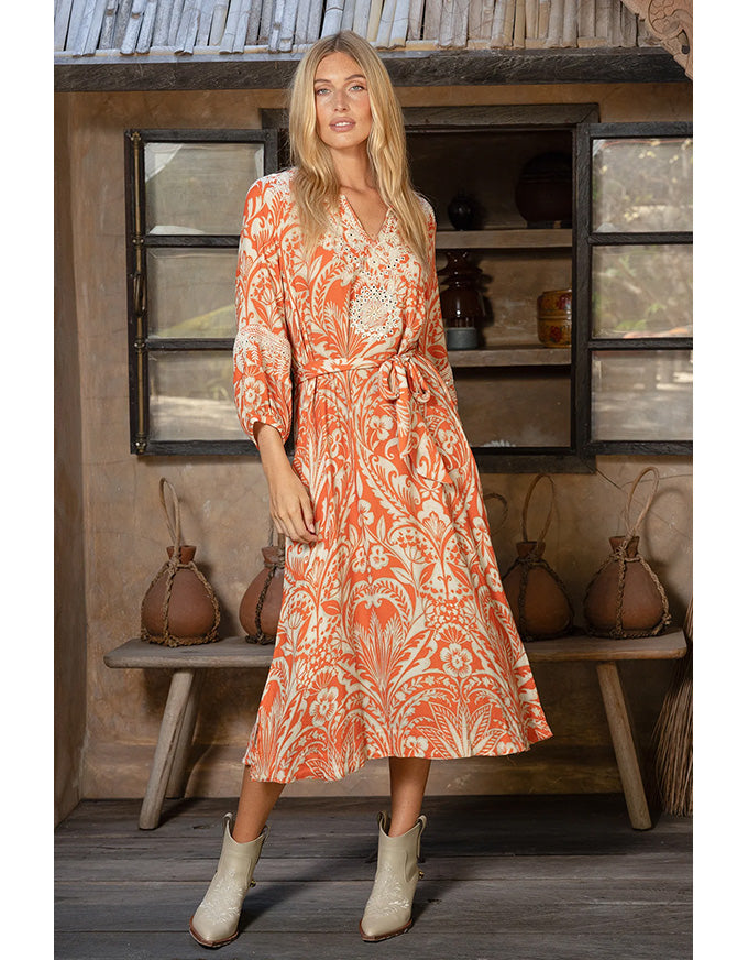 Dress Mareva w Embroidery Orange