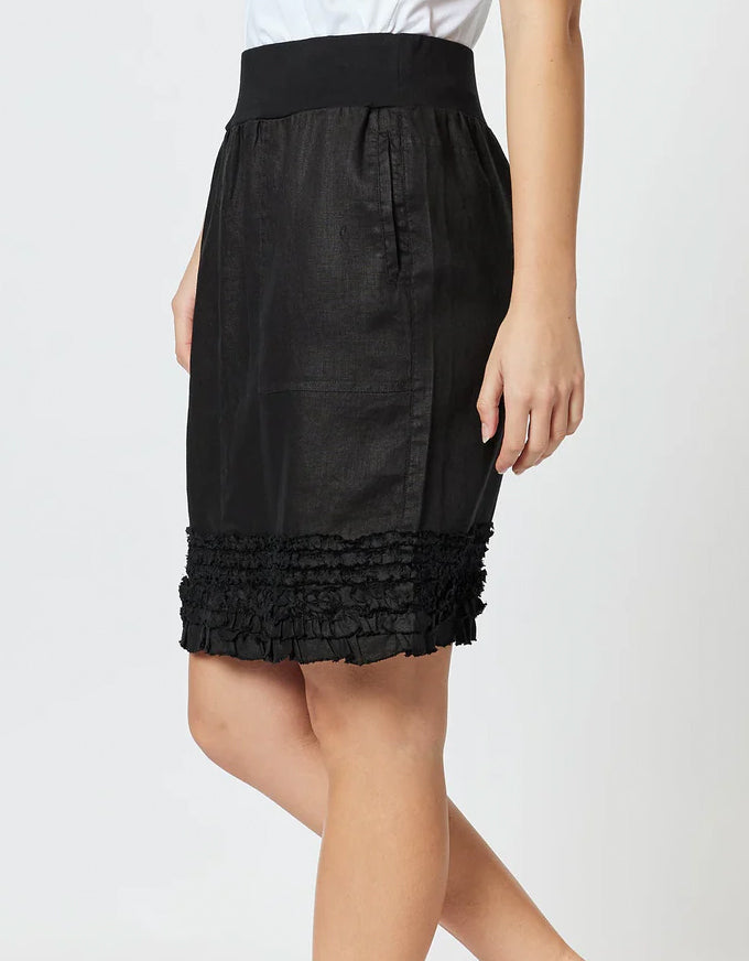 Ruffle Hem Linen Skirt Black