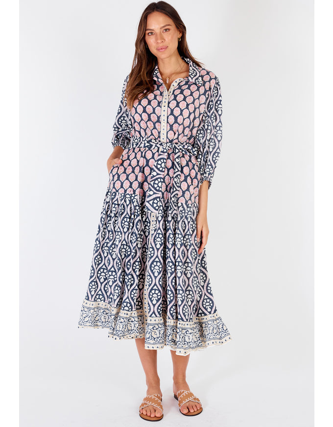 Samode Midi Dress Navy Print