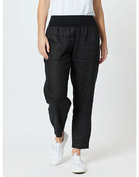 Sarah Linen Pleat Hem Pant Black