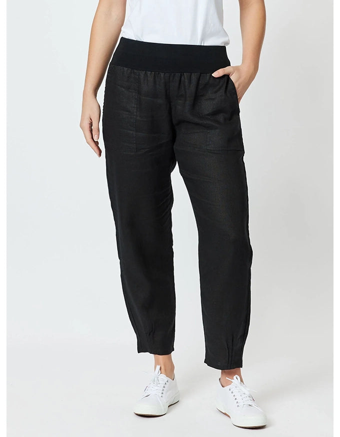 Sarah Linen Pleat Hem Pant Black