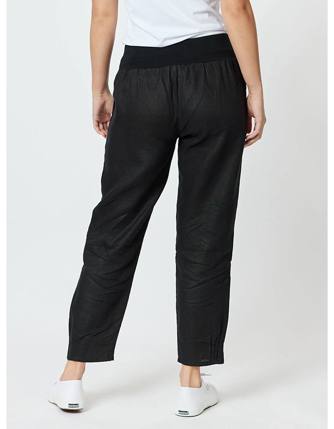 Sarah Linen Pleat Hem Pant Black