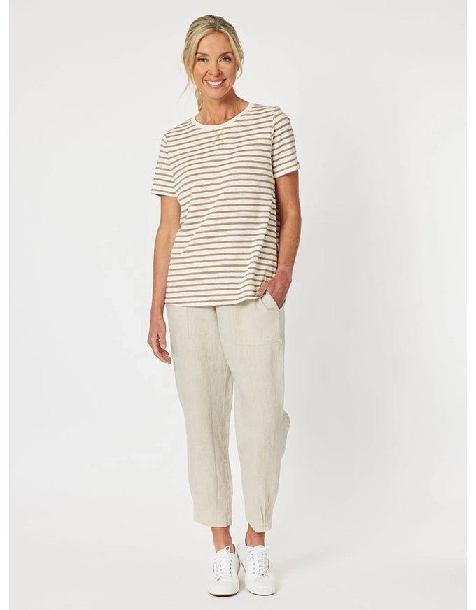 Sarah Linen Pleat Hem Pant Natural