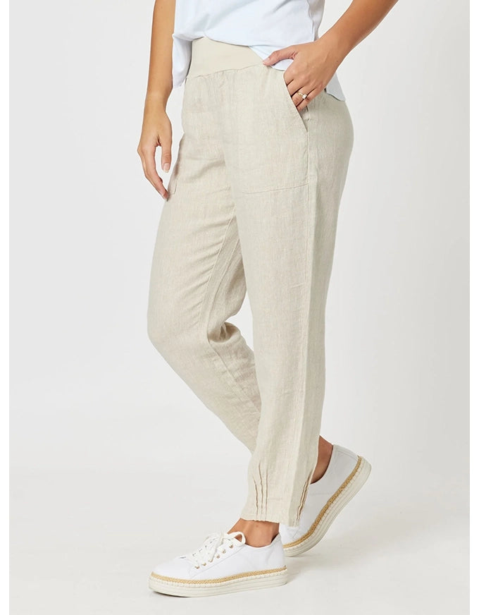 Sarah Linen Pleat Hem Pant Natural