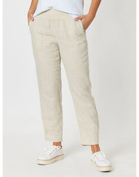 Sarah Linen Pleat Hem Pant Natural