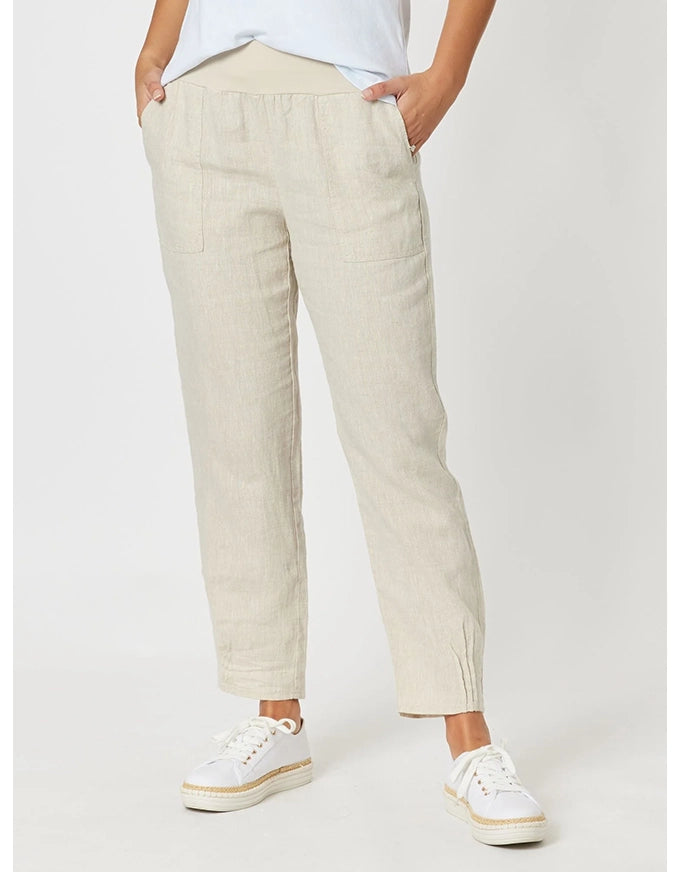 Sarah Linen Pleat Hem Pant Natural