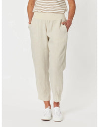 Sarah Linen Pleat Hem Pant Natural