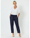 Sarah Linen Pleat Hem Pant Navy