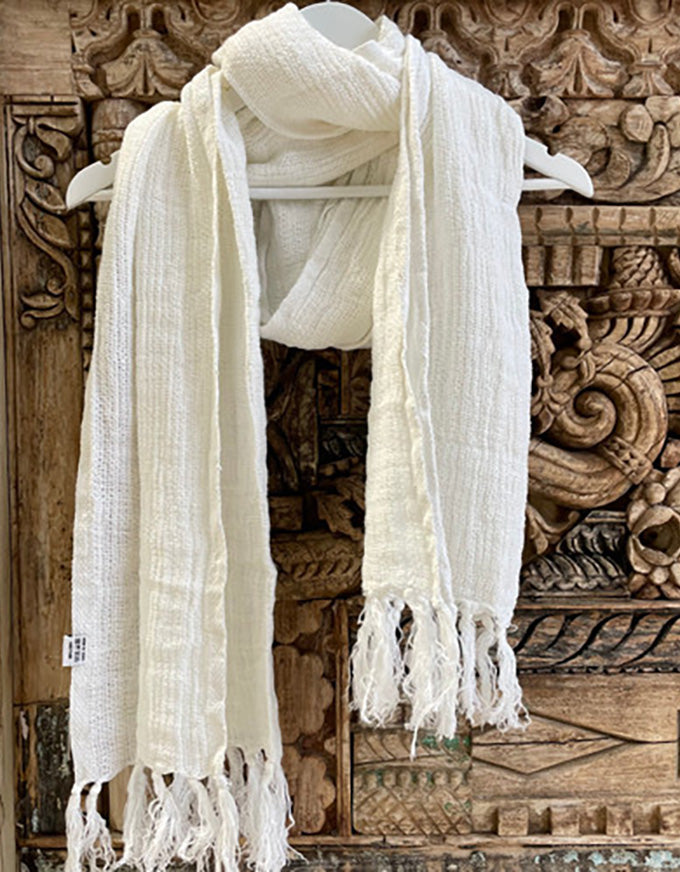 Mesh Scarf W Fringe White Linen