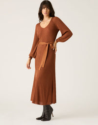 Scarlet Knit Pattern Midi Dress Copper