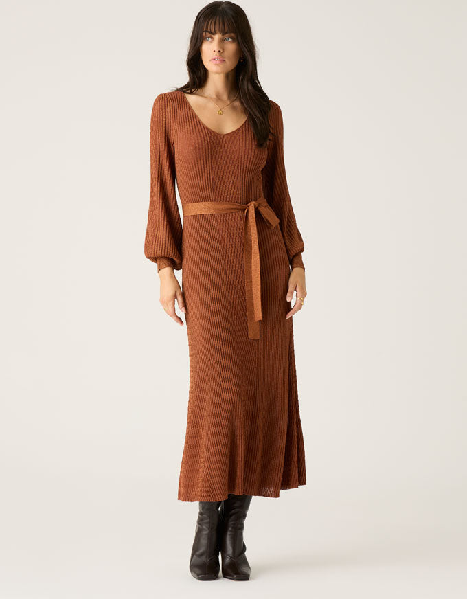 Scarlet Knit Pattern Midi Dress Copper