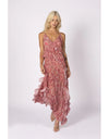 Damask Paisley Ruffle Slip Dress Pink