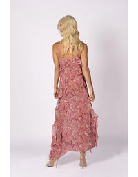 Damask Paisley Ruffle Slip Dress Pink