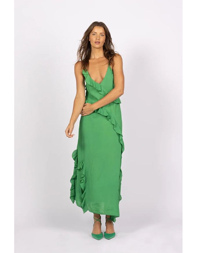 Daydream Ruffle Slip Dress Summer Green