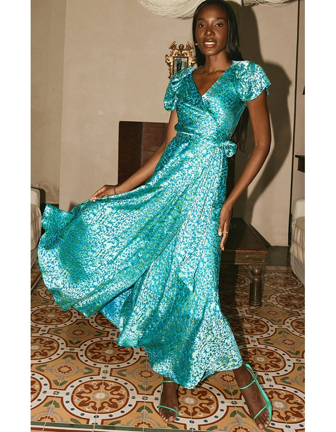 Siren Sea Maxi Wrap Dress Aqua Turquoise