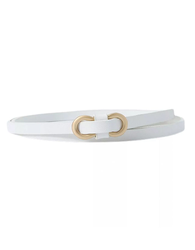 Skinny Faux Leather Belt White