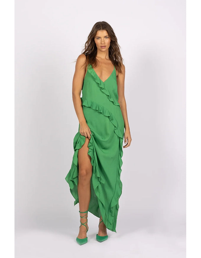 Daydream Ruffle Slip Dress Summer Green