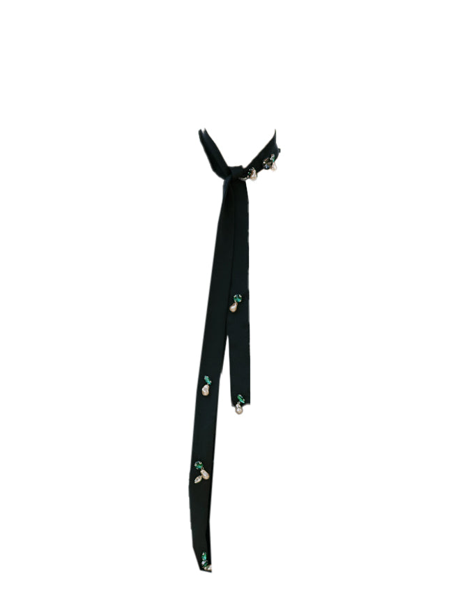 Tara Tie - Black Silk & Pearls