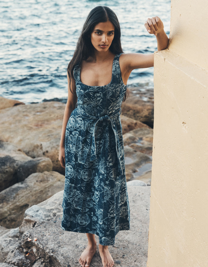 Tatiana Print Denim Midi Dress