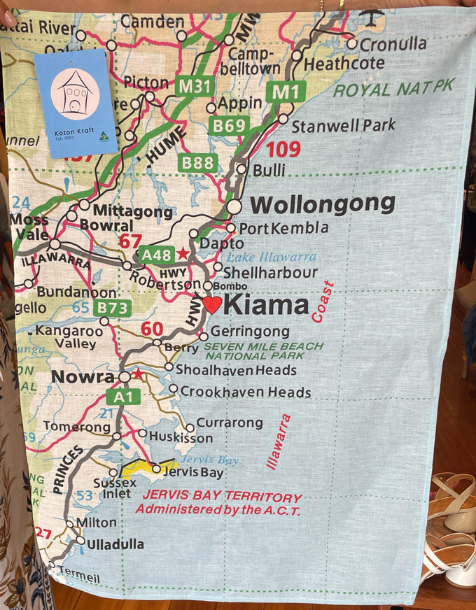 Natural Linen Tea Towel - South Coast Map