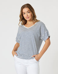 Tyla Stripe Tee Indigo/White